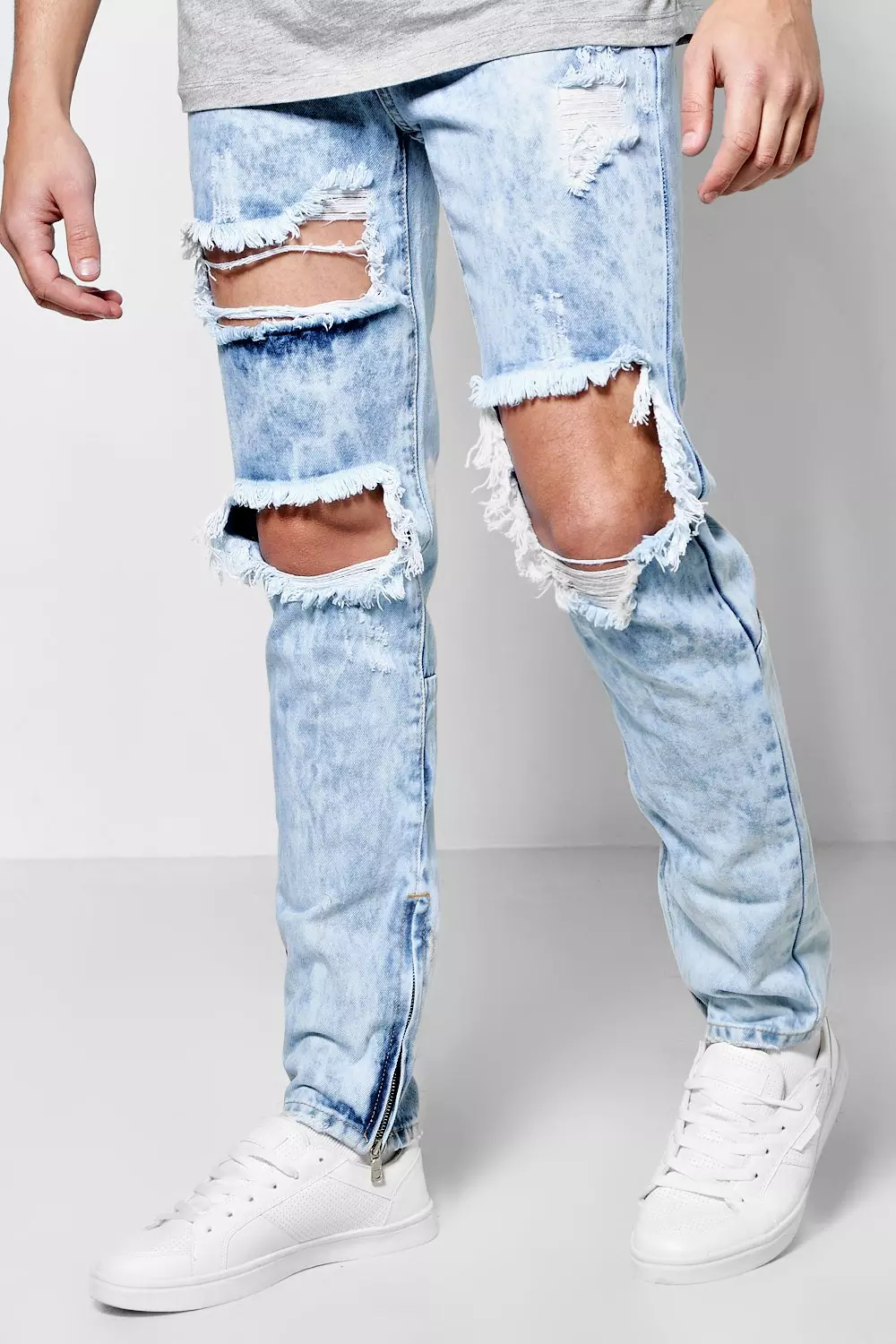 Skinny Fit Rigid Acid Wash Ripped Jeans | boohooMAN USA